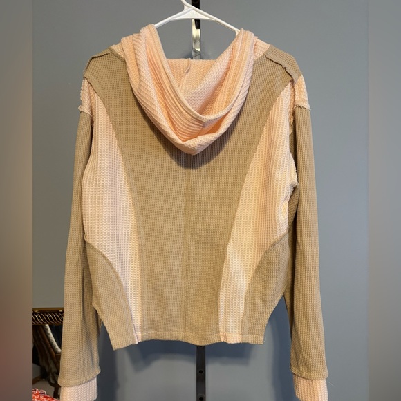 Pol‎ Women’s Zip Up Waffle Hoodie Cropped med tan and pink - Picture 7 of 7